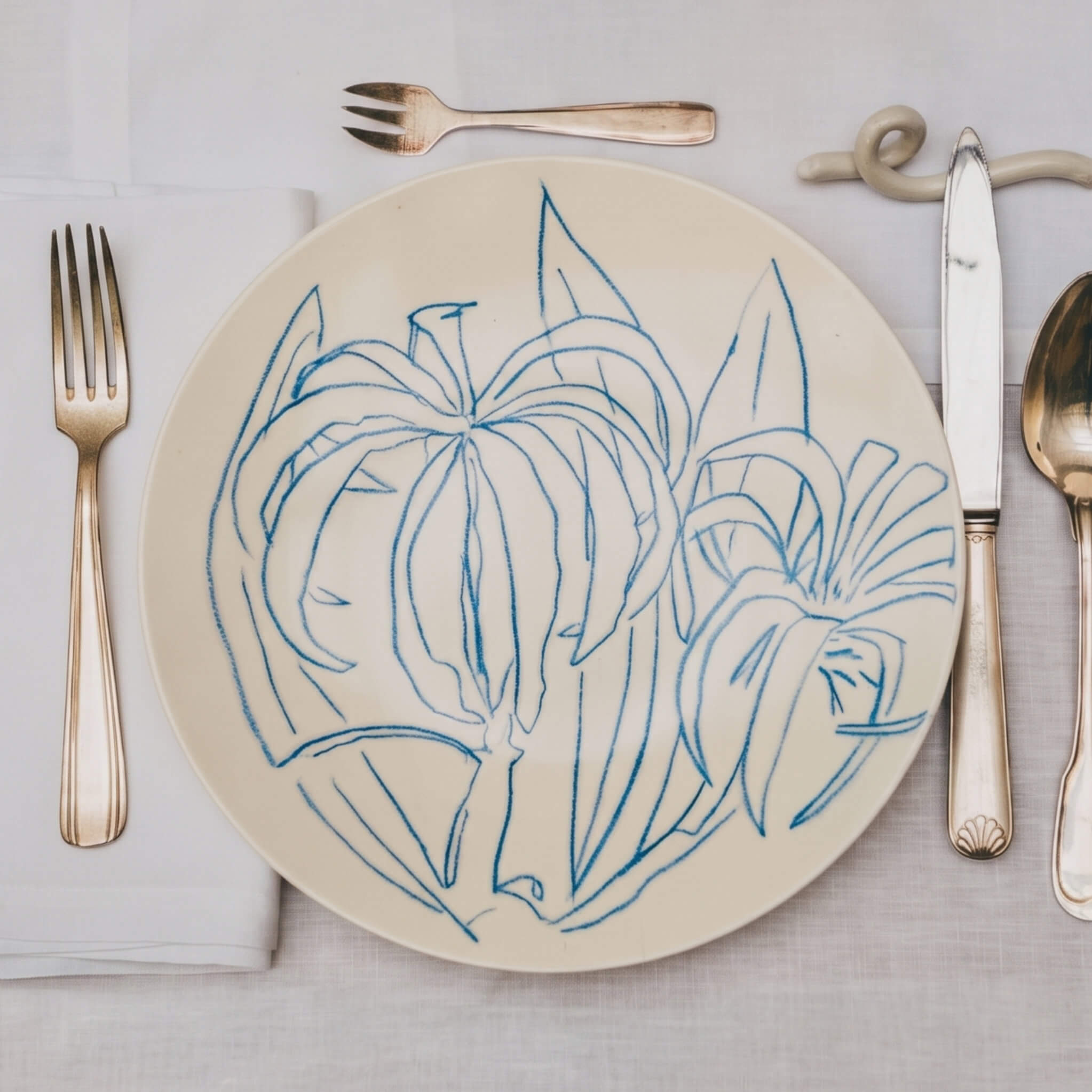 Assiette en porcelaine décorée au crayon à oxydes puis émaillée par l'atelier grand soleil, à Paris.