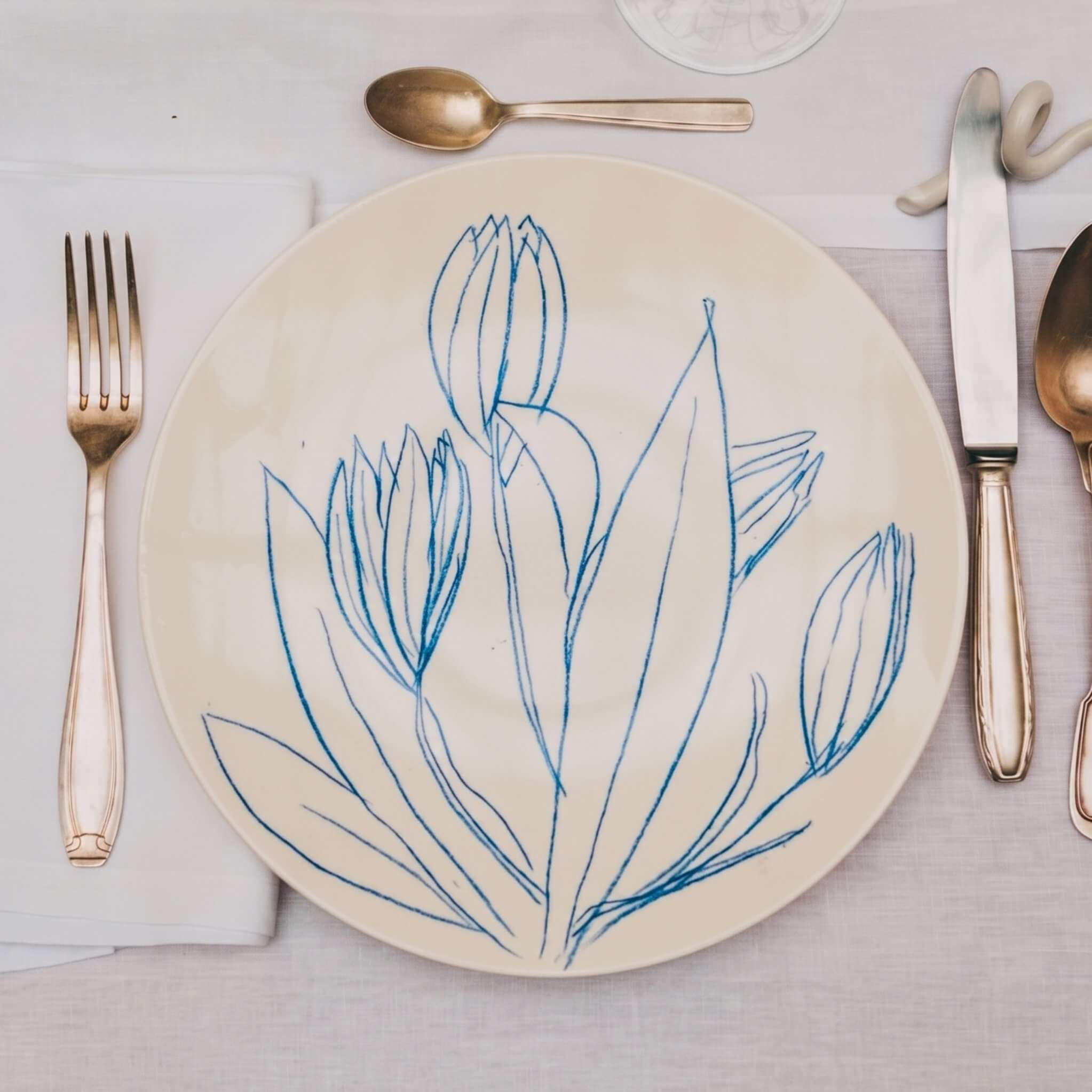 Assiette en porcelaine décorée au crayon à oxydes puis émaillée par l'atelier grand soleil, à Paris.