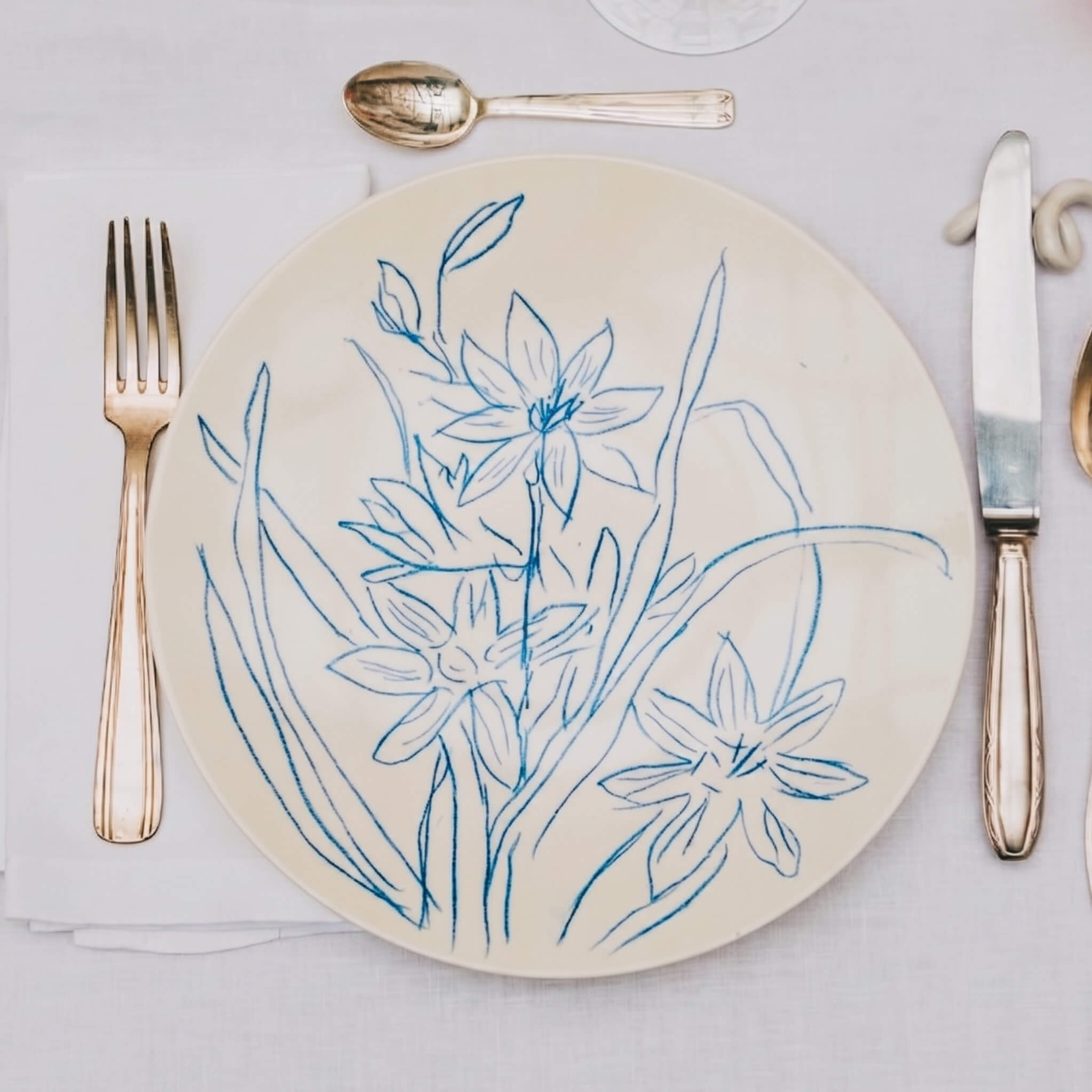 Assiette en porcelaine décorée au crayon à oxydes puis émaillée par l'atelier grand soleil, à Paris.