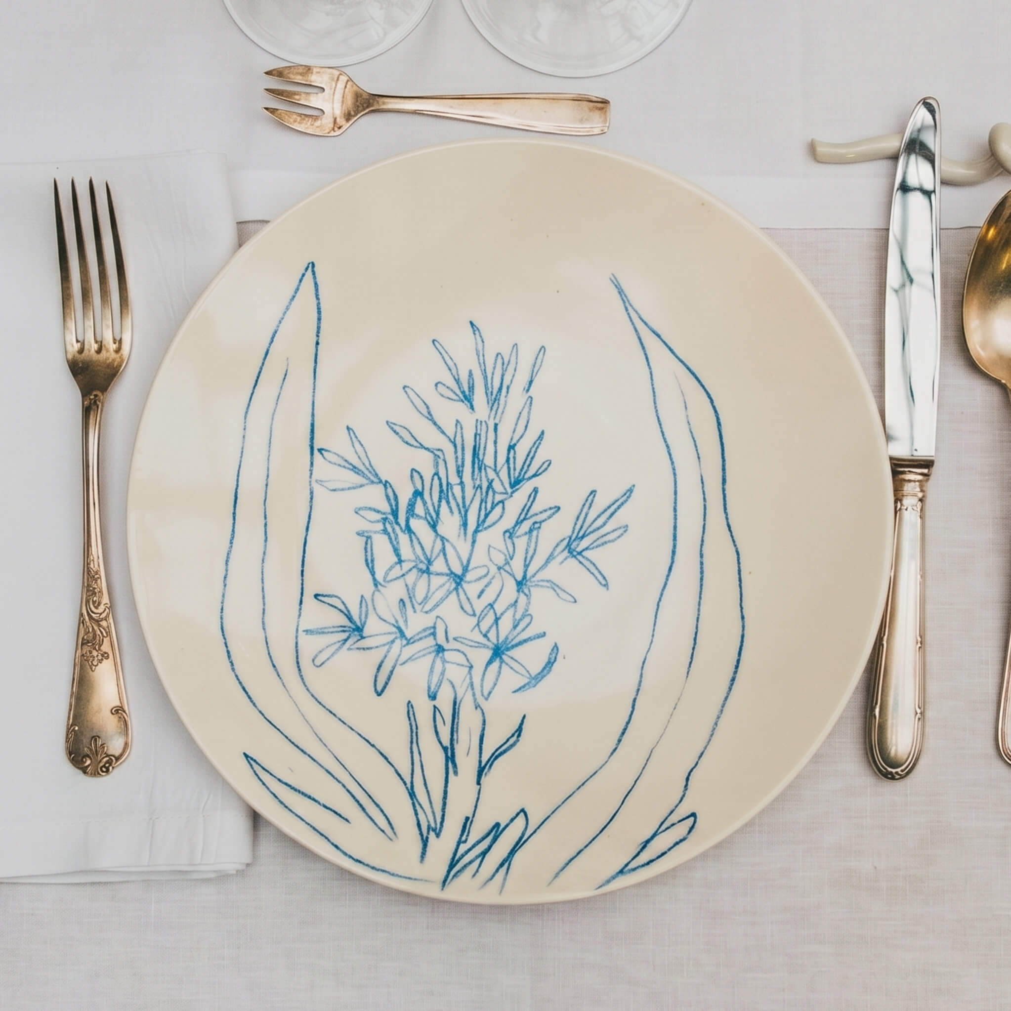 Assiette en porcelaine décorée au crayon à oxydes puis émaillée par l'atelier grand soleil, à Paris.