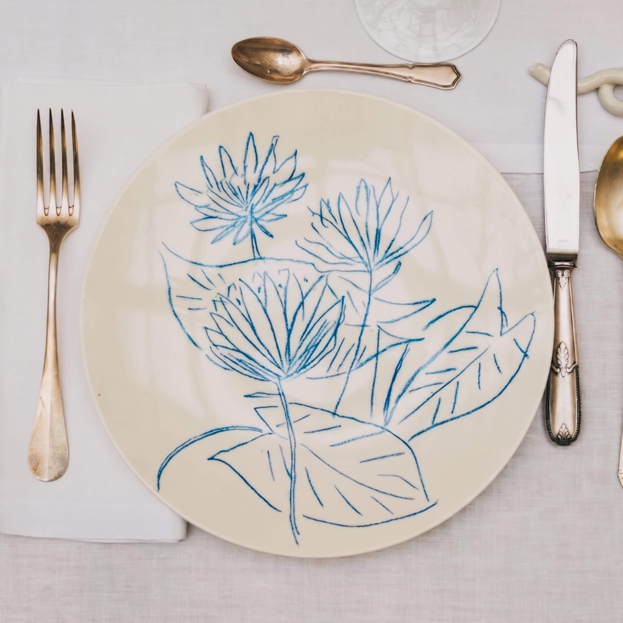 Assiette en porcelaine décorée au crayon à oxydes puis émaillée par l'atelier grand soleil, à Paris.