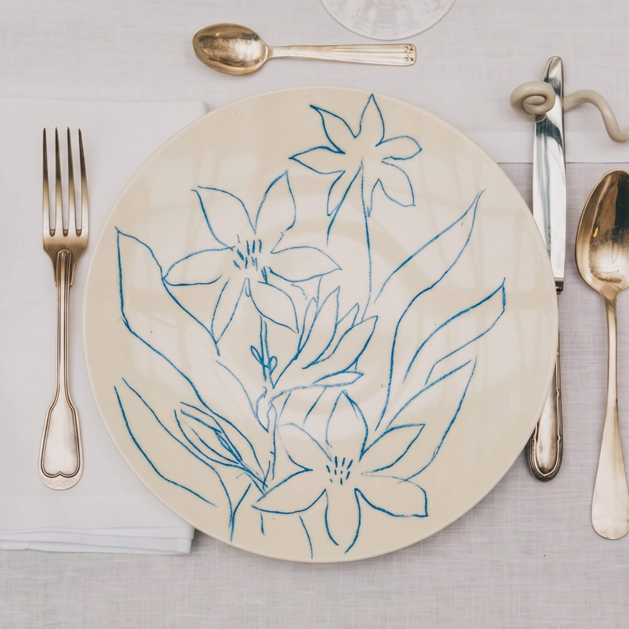 Assiette en porcelaine décorée au crayon à oxydes puis émaillée par l'atelier grand soleil, à Paris.