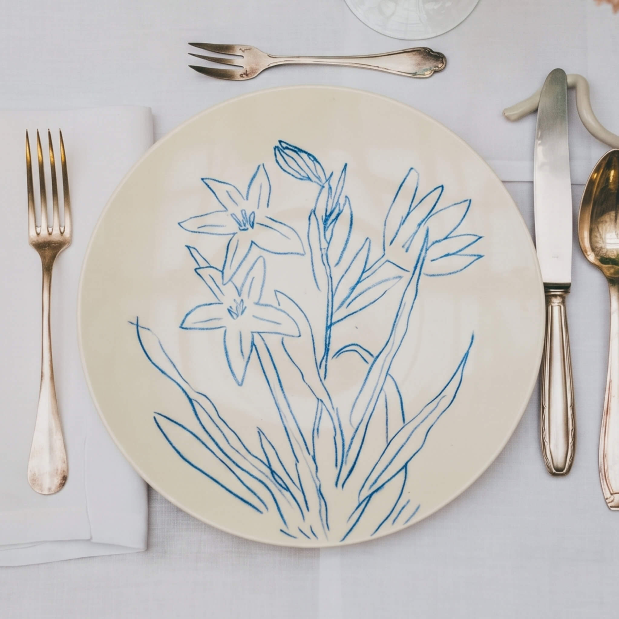 Assiette en porcelaine décorée au crayon à oxydes puis émaillée par l'atelier grand soleil, à Paris.