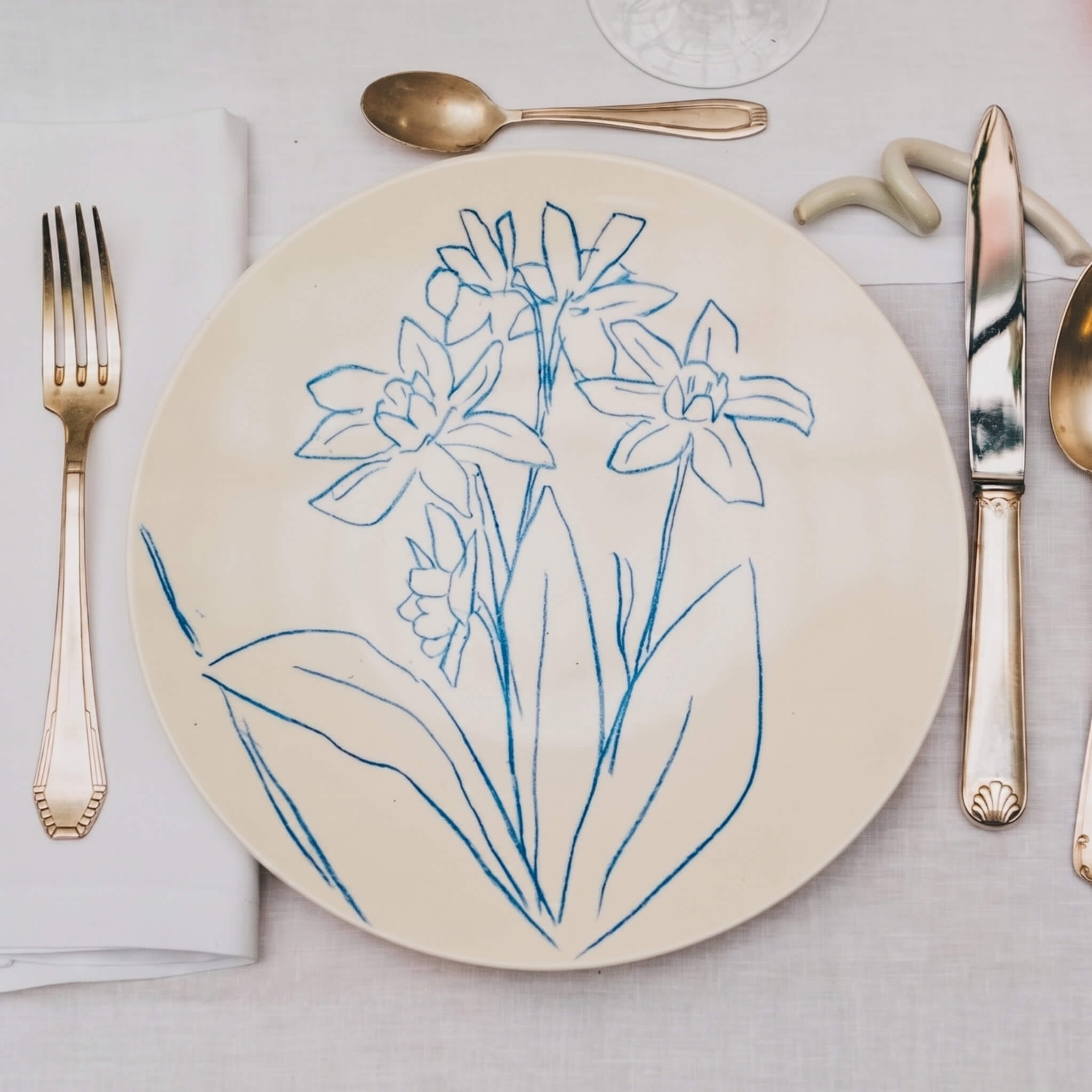 Assiette en porcelaine décorée au crayon à oxydes puis émaillée par l'atelier grand soleil, à Paris.