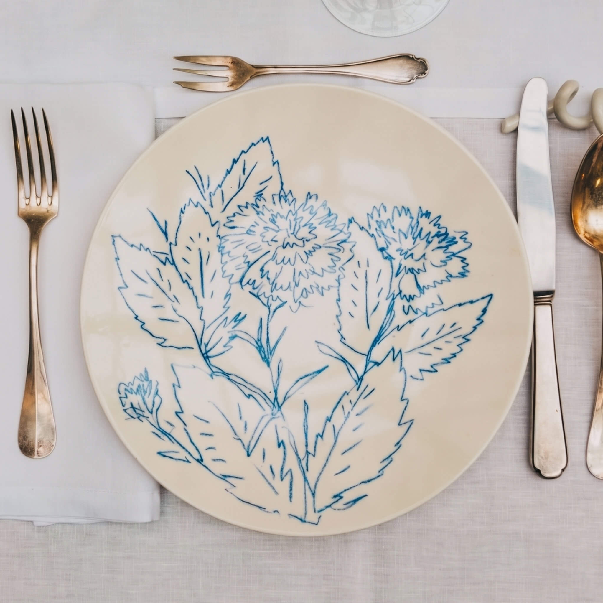 Assiette en porcelaine décorée au crayon à oxydes puis émaillée par l'atelier grand soleil, à Paris.