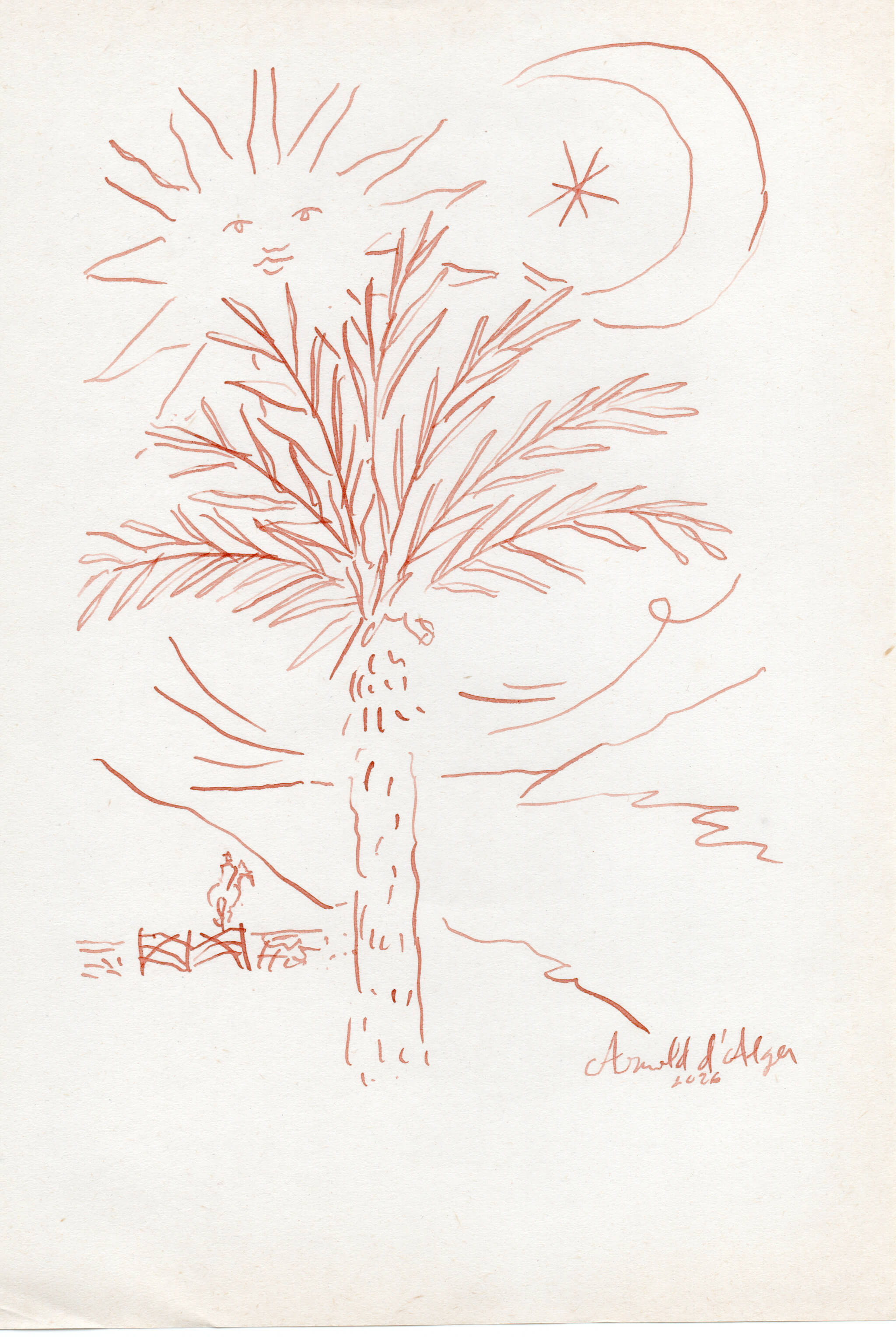 Dessin original Arnold d'Alger, issu de l’exposition Caballo de Fuego, Minorque 2026 - Encre sur papier, 2026 - Dimension : 15x21 cm