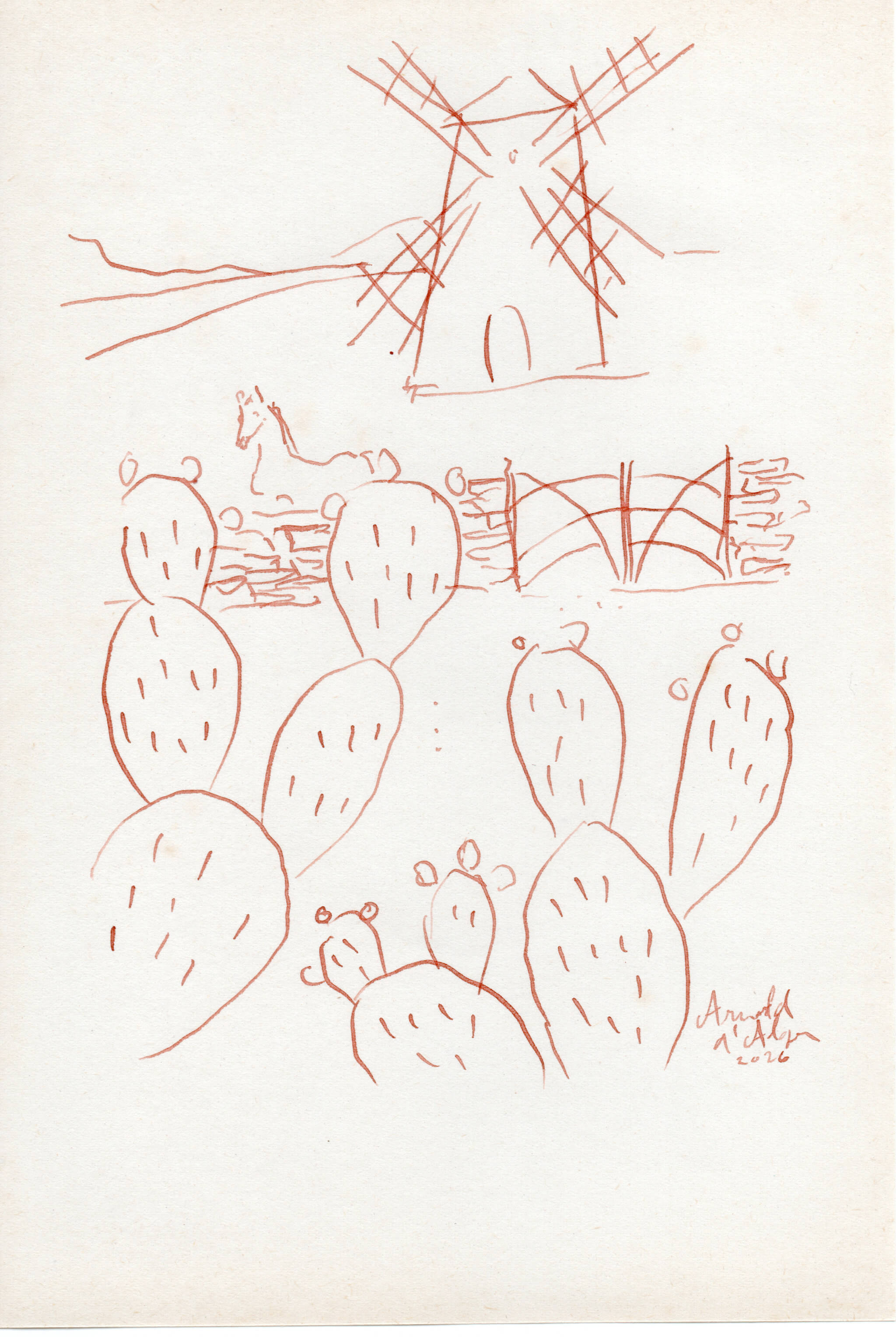 Dessin original Arnold d'Alger, issu de l’exposition Caballo de Fuego, Minorque 2026 - Encre sur papier, 2026 - Dimension : 15x21 cm
