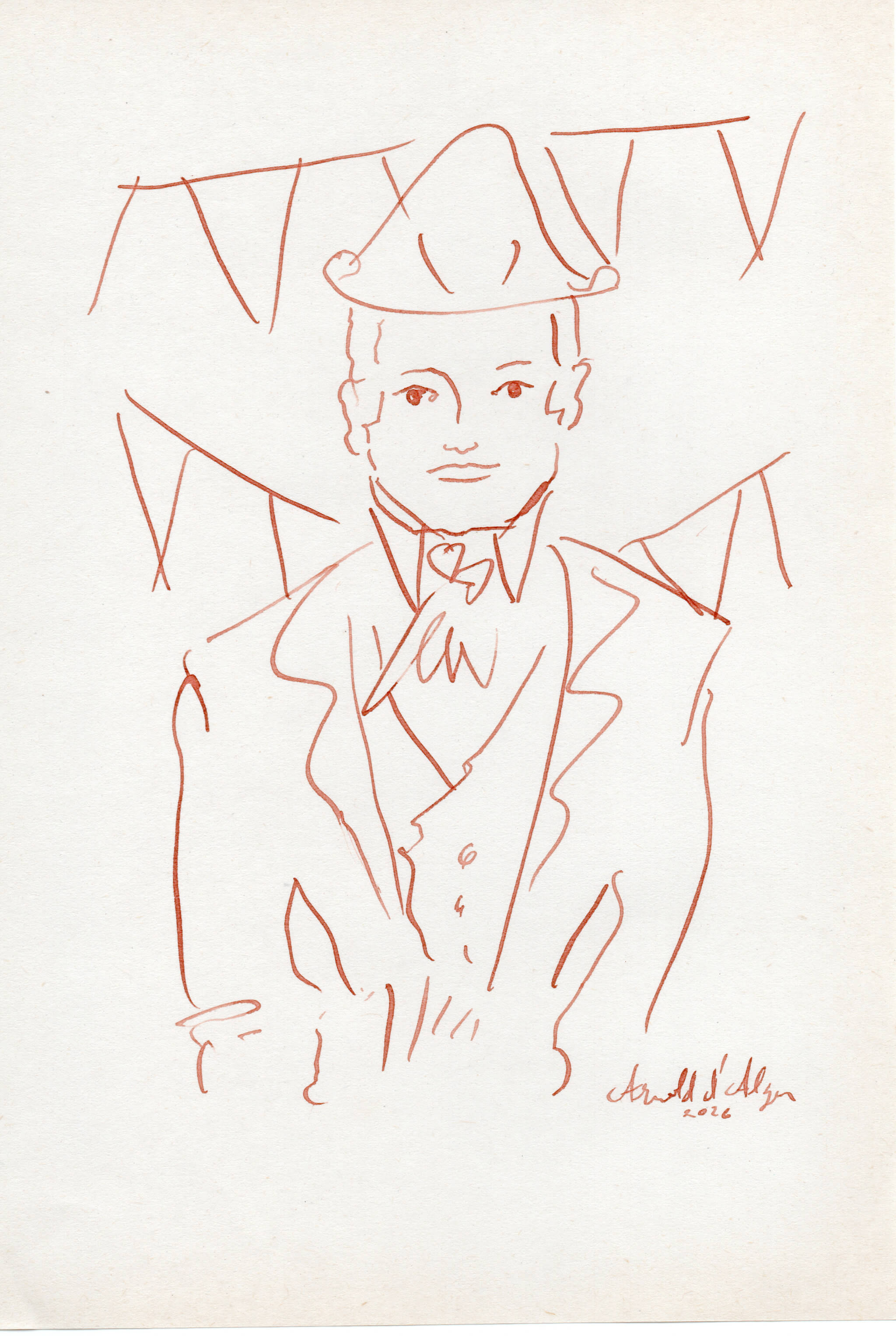 Dessin original Arnold d'Alger, issu de l’exposition Caballo de Fuego, Minorque 2026 - Encre sur papier, 2026 - Dimension : 15x21 cm