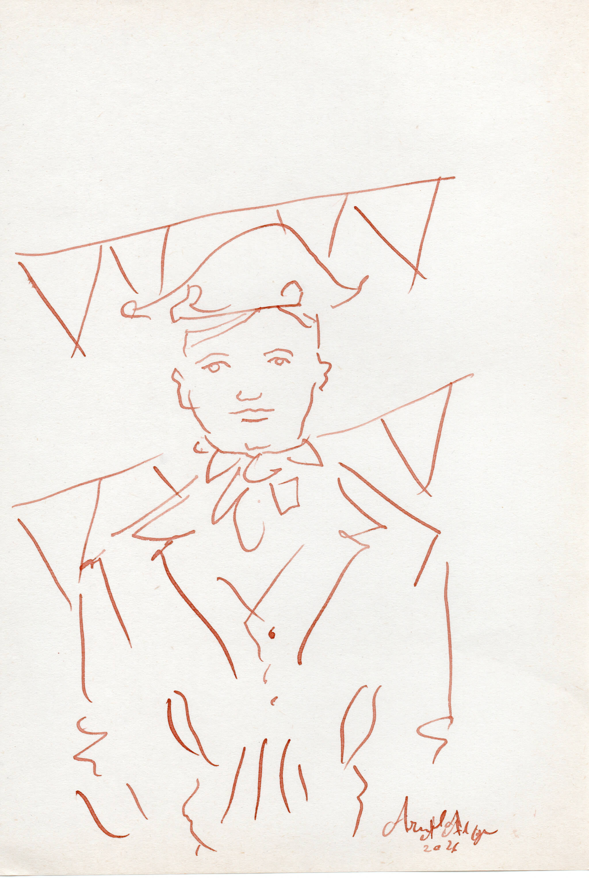 Dessin original Arnold d'Alger, issu de l’exposition Caballo de Fuego, Minorque 2026 - Encre sur papier, 2026 - Dimension : 15x21 cm