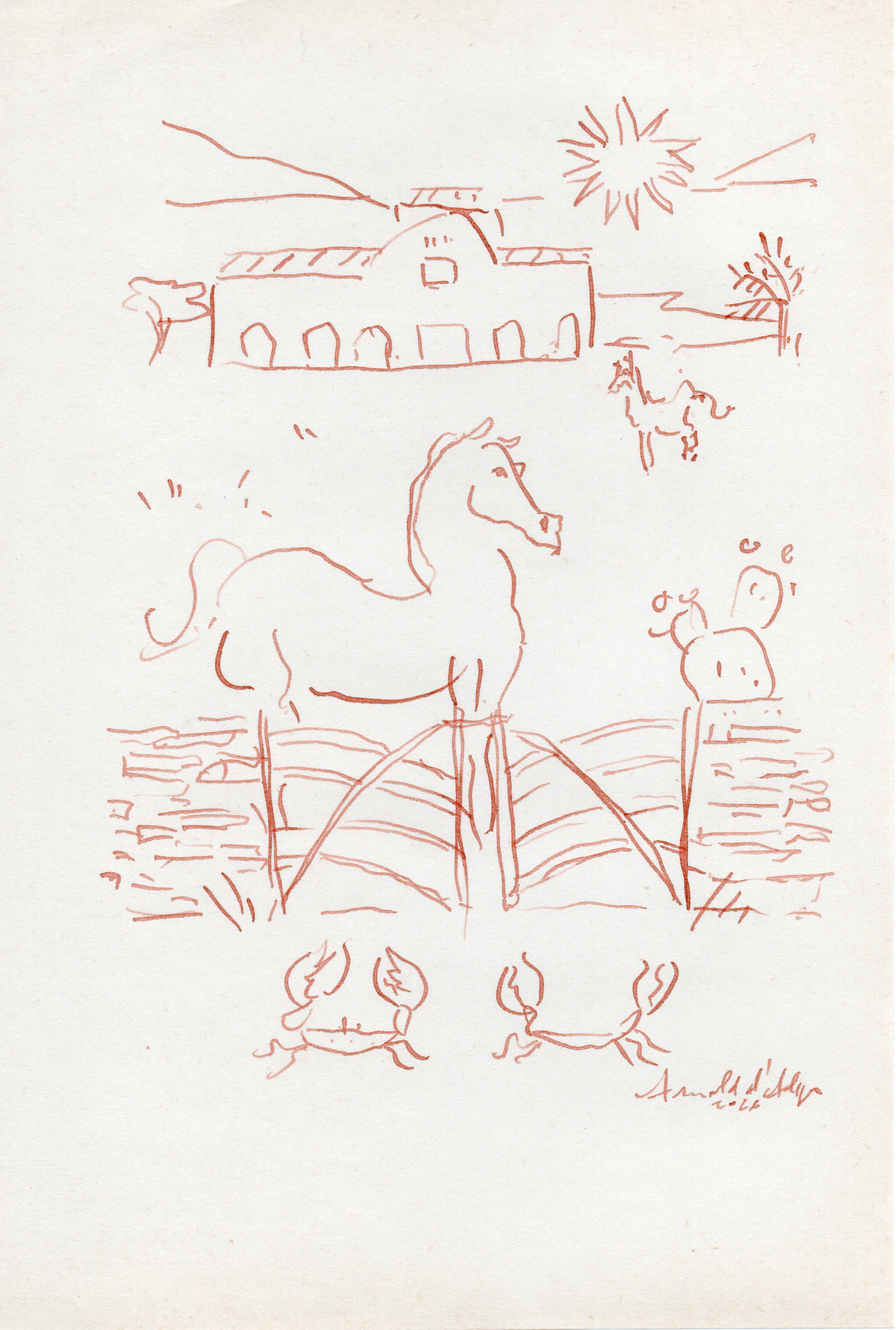 Dessin original Arnold d'Alger, issu de l’exposition Caballo de Fuego, Minorque 2026 - Encre sur papier, 2026 - Dimension : 15x21 cm
