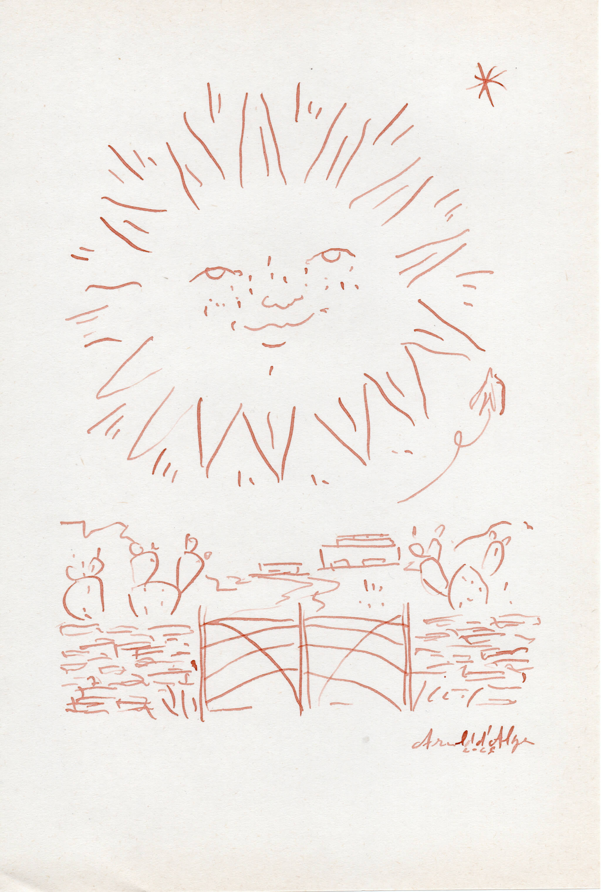 Dessin original Arnold d'Alger, issu de l’exposition Caballo de Fuego, Minorque 2026 - Encre sur papier, 2026 - Dimension : 15x21 cm