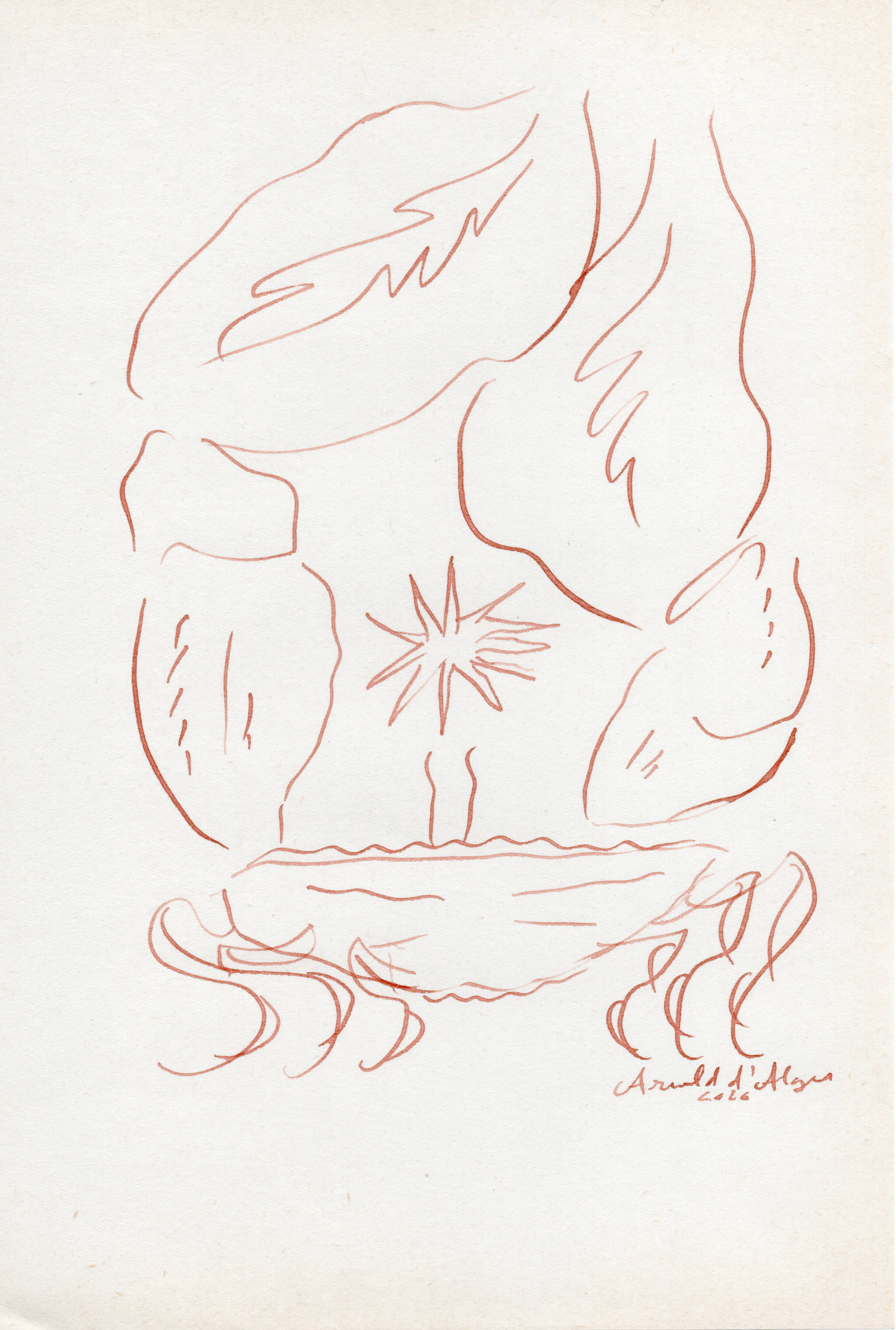 Dessin original Arnold d'Alger, issu de l’exposition Caballo de Fuego, Minorque 2026 - Encre sur papier, 2026 - Dimension : 15x21 cm