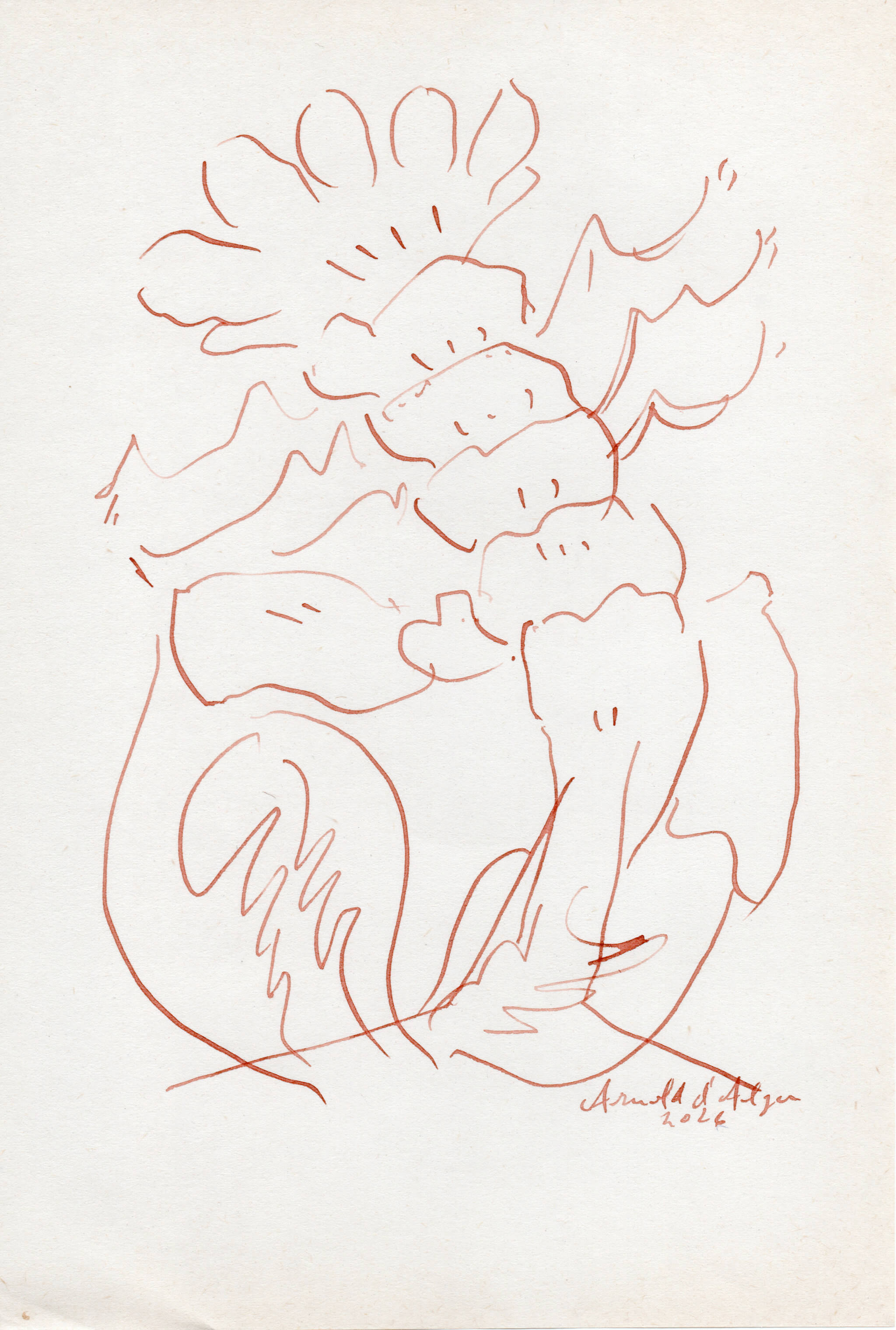 Dessin original Arnold d'Alger, issu de l’exposition Caballo de Fuego, Minorque 2026 - Encre sur papier, 2026 - Dimension : 15x21 cm
