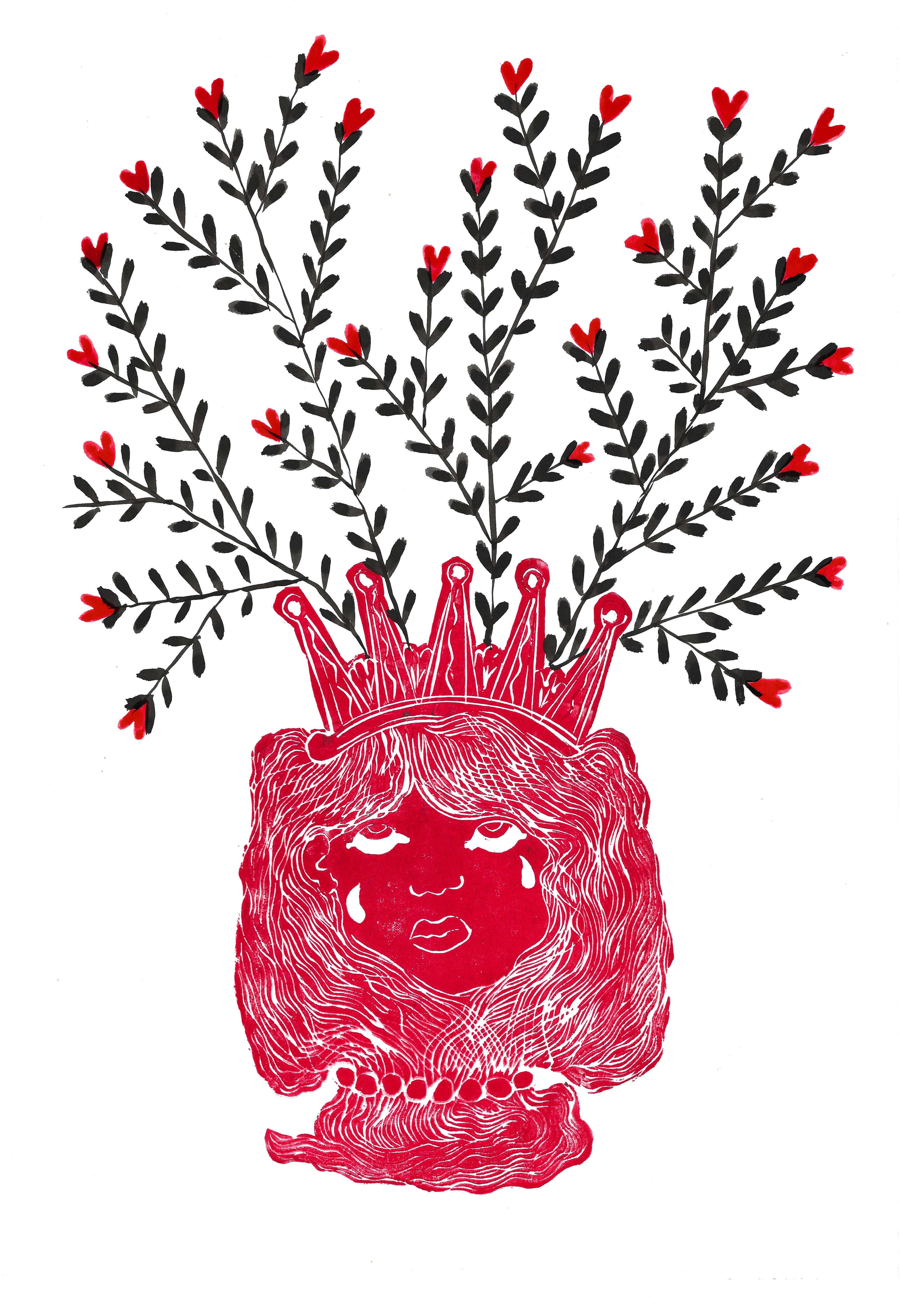 Red Mary Magdalene and red hearts