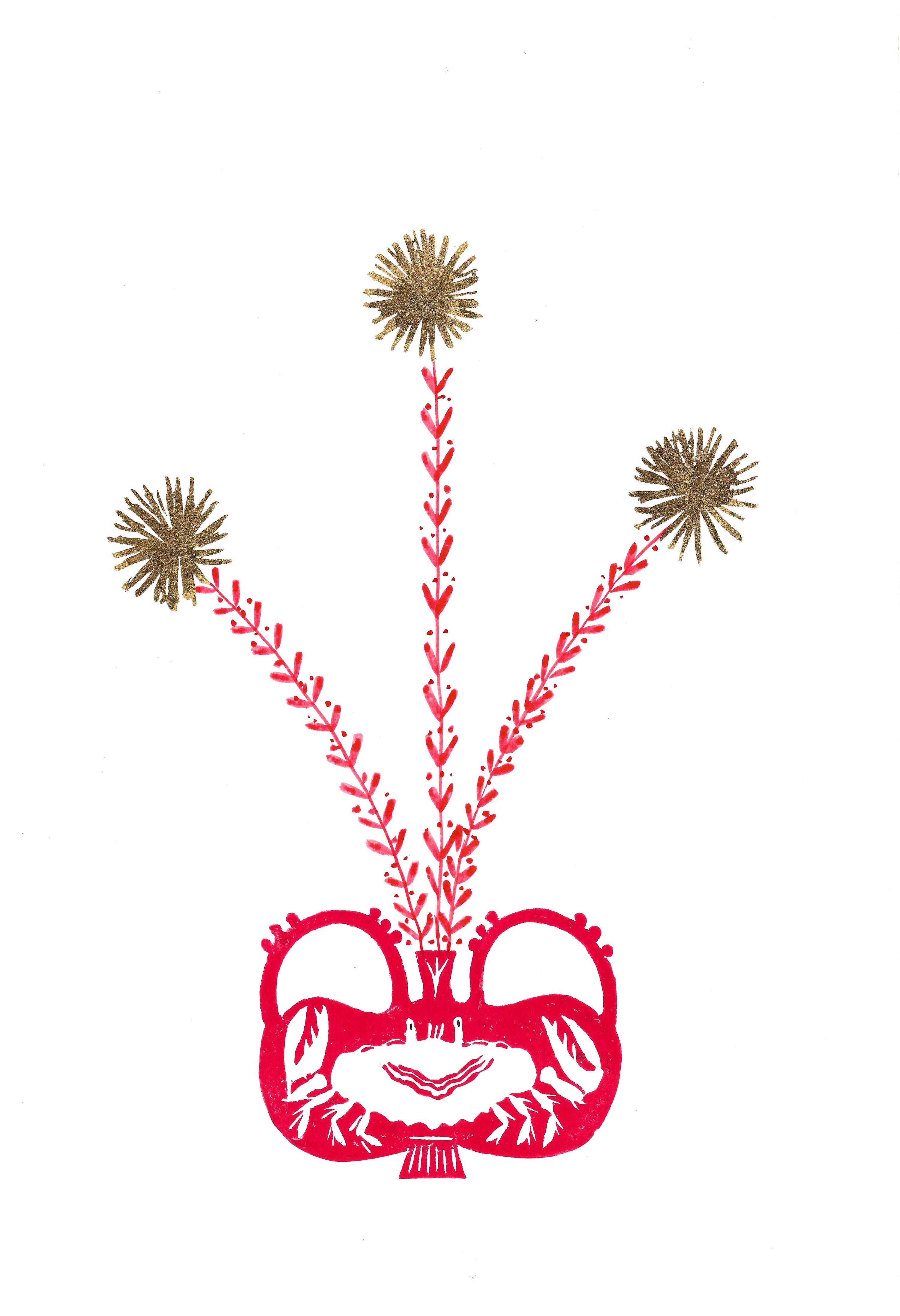 Red crab and pompoms