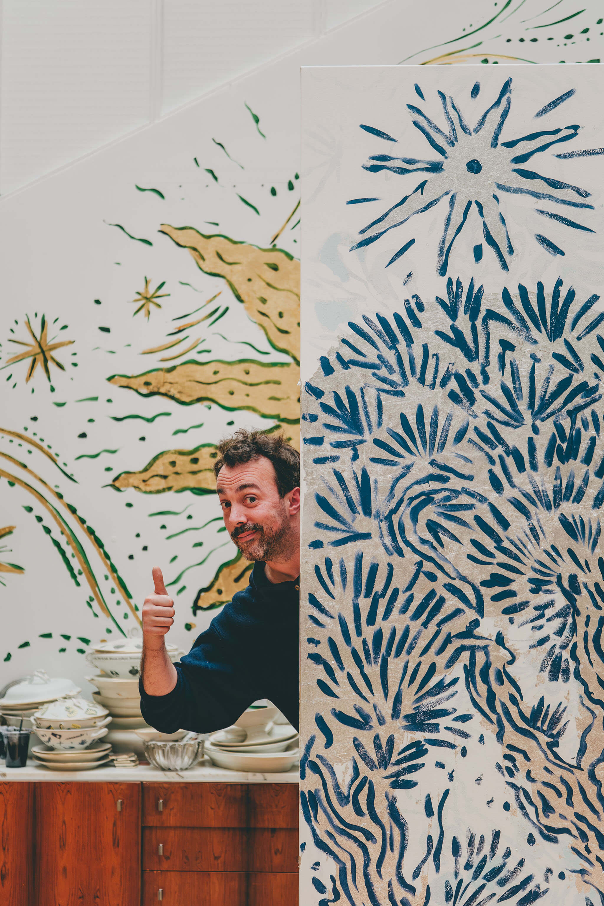 [détail] Tableau original peint à la main par Arnold d'Alger. Technique mixte peinture acrylique et dorure à la feuille dorée.
