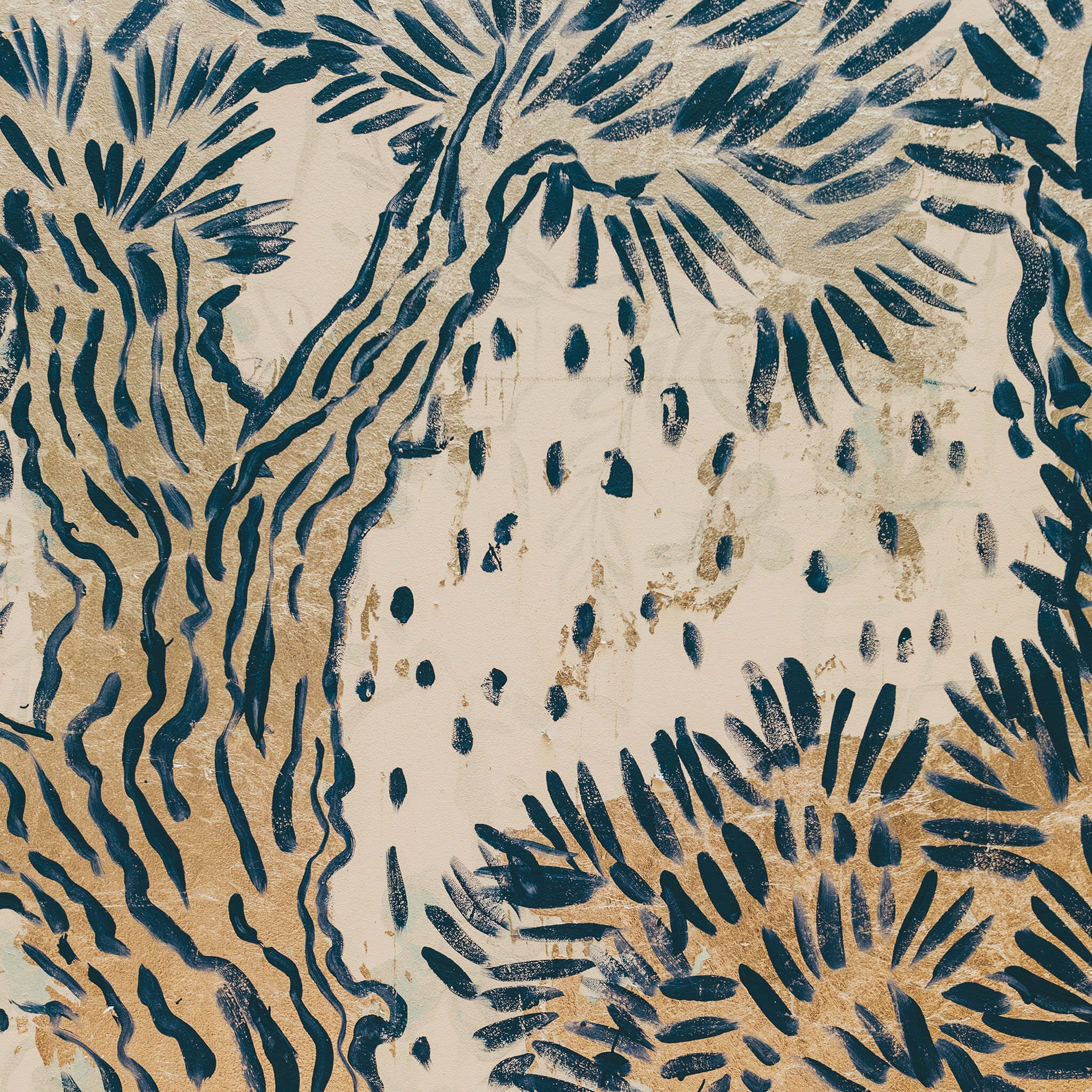 [détail] Tableau original peint à la main par Arnold d'Alger. Technique mixte peinture acrylique et dorure à la feuille dorée.